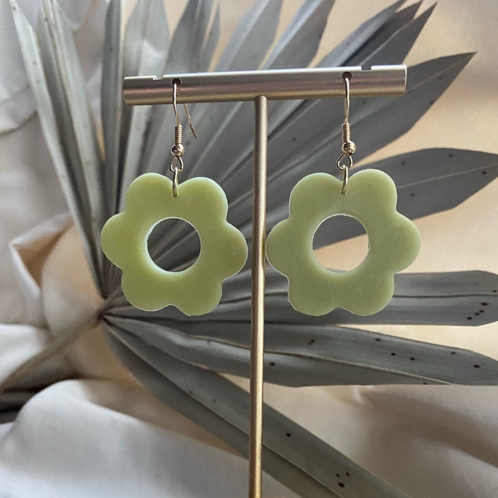 Green Floral Polymer Clay Earrings